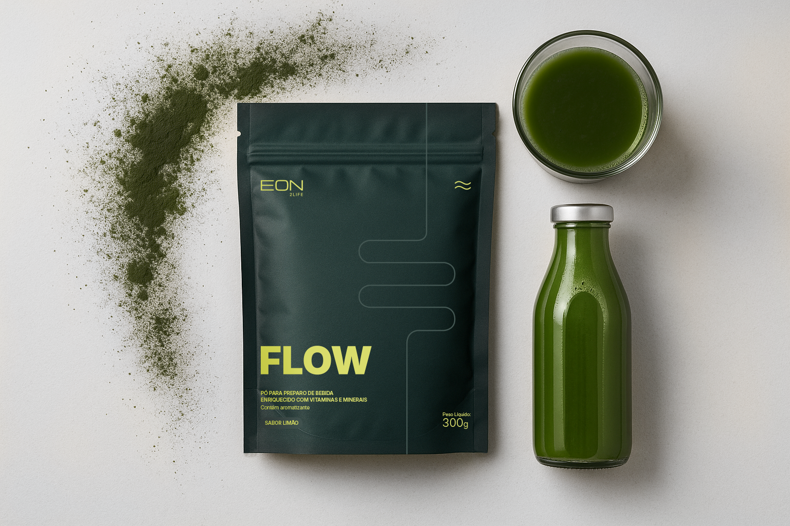 FLOW - Bebida funcional em pó com fibras e vitaminas - Sabor Limão (300g)