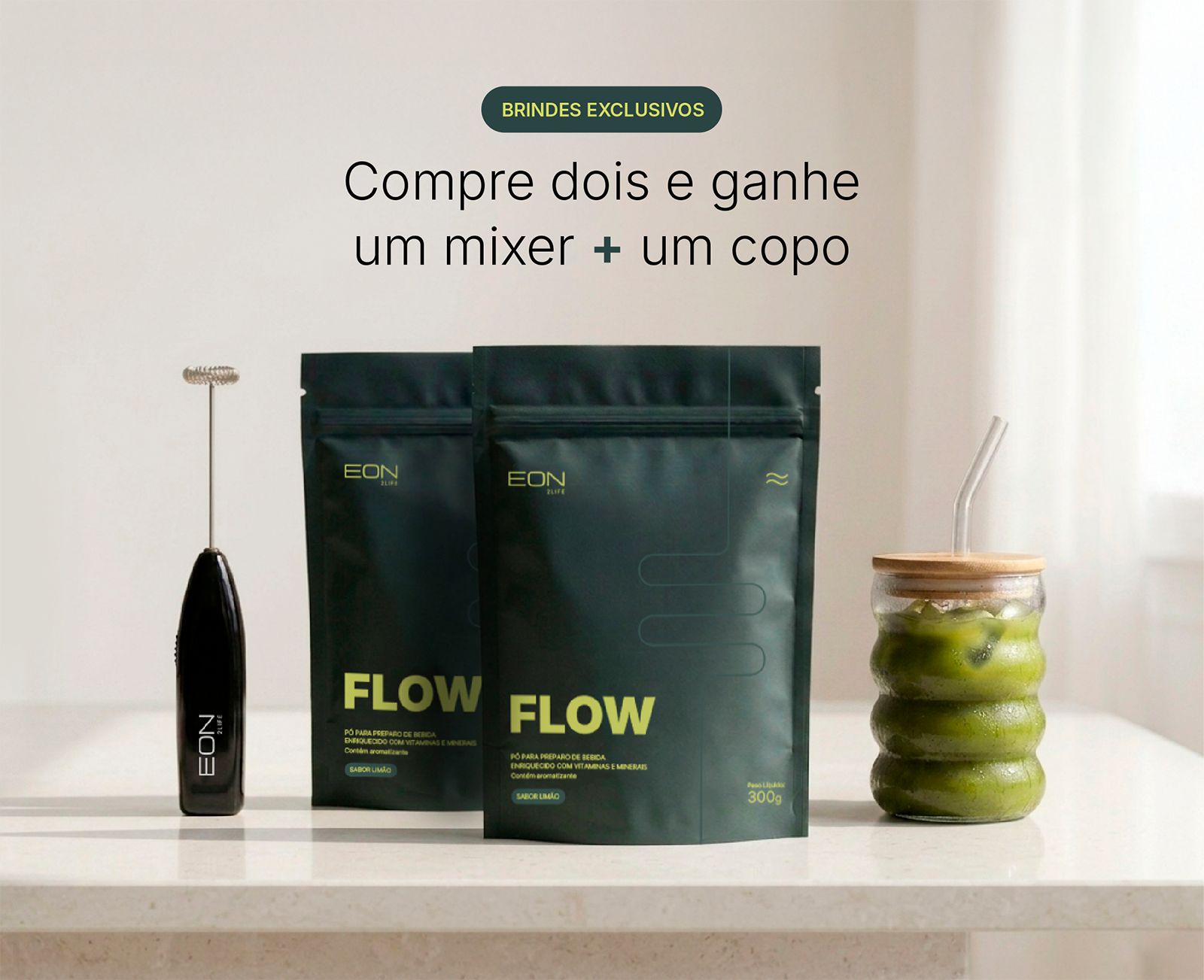 FLOW - Bebida funcional em pó com fibras e vitaminas - Sabor Limão (300g)